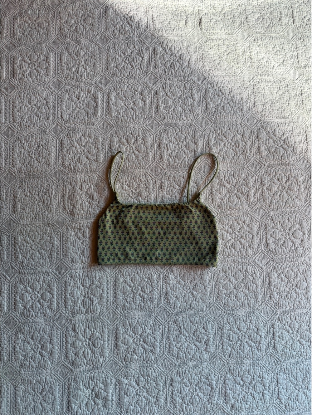 Anthropologie Green Floral Patterned Spaghetti Strap Crop Top Size Small